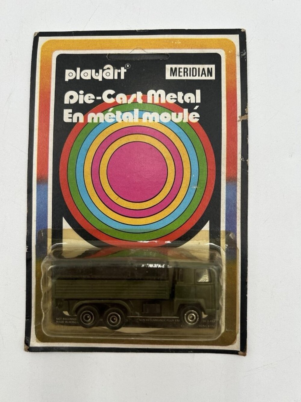 PlayArt Meridian Transport Truck Die Cast Metal Military Green On Card UnPunched